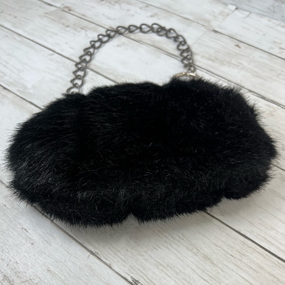 Purse Y2K vintage Black faux fur clutch bag with chain - Picture 5 of 11